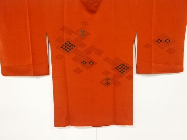 JAPANESE KIMONO / VINTAGE MICHIYUKI COAT / SILK / EMBROIDERY / RHOMBUS & FLOWER